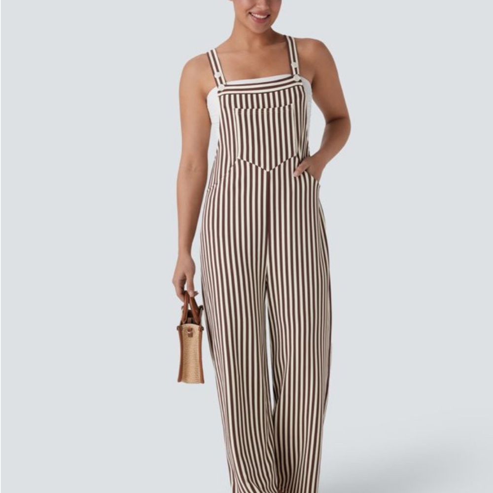 HALARA Brown and White Striped Jumpsuit
